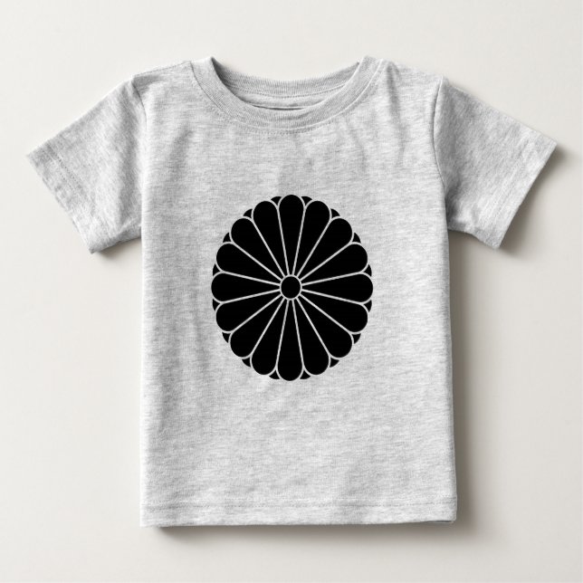 Oriental Black Kiku Chrysanthemum Mon Kamon Art Baby T-shirt (Vorderseite)