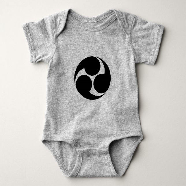 Oriental Black Kobayakawa Japan Mon Kamon Art Baby Strampler (Vorderseite)