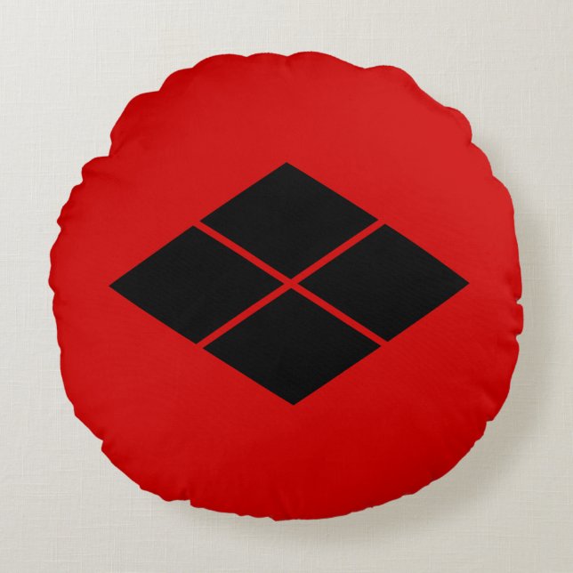 Oriental Black Red Takeda Japan Mon Vector Art Rundes Kissen (Vorderseite)