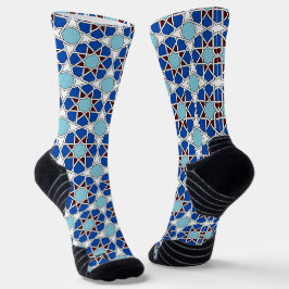 Oriental Blau Weiße Marokkanische Geometrische Ara Socken