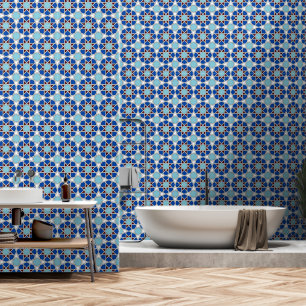 Oriental Blau Weiße Marokkanische Geometrische Ara Tapete