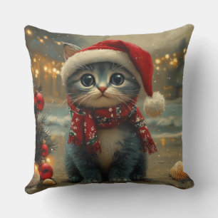 Oriental Blaue Katze Weihnachten Vintage Strand Kissen