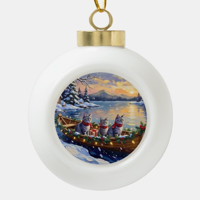 Oriental Blue Cat Christmas Boat Holiday Keramik Kugel-Ornament (Vorderseite)