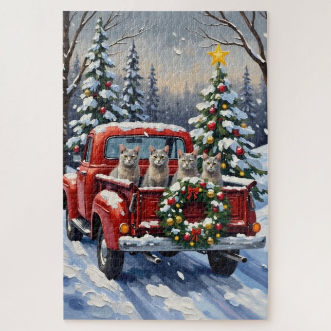 Oriental Blue Cat Christmas Red Truck Holiday (Vertikal)