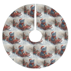 Oriental Blue Cat in Sledge Let it Snow Christmas Polyester Weihnachtsbaumdecke
