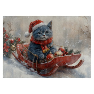 Oriental Blue Cat in Sledge Let it Snow Christmas Schneidebrett