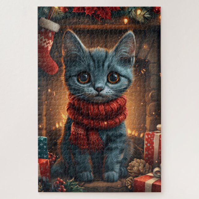 Oriental Blue Cat mit Weihnachtsgeschenk Kamin (Vertikal)