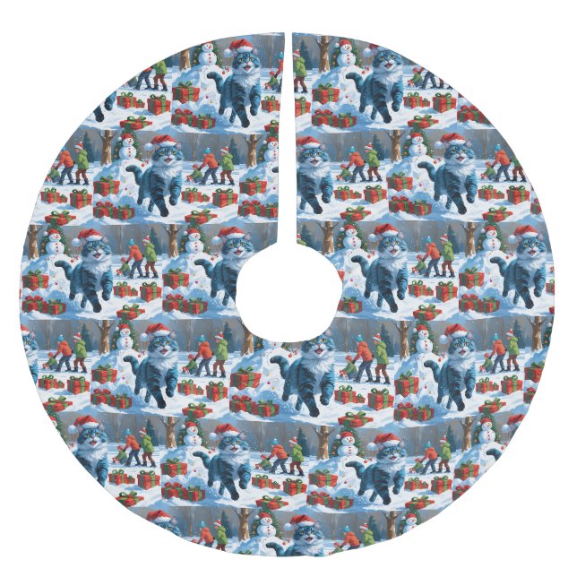 Oriental Blue Cat Sitting in Snow Weihnachtshut Polyester Weihnachtsbaumdecke (Vorderseite)