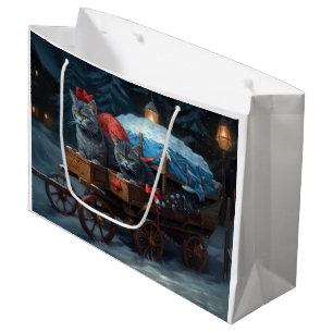 Oriental Blue Cat Snowy Sleigh Weihnachtsdekor Große Geschenktüte