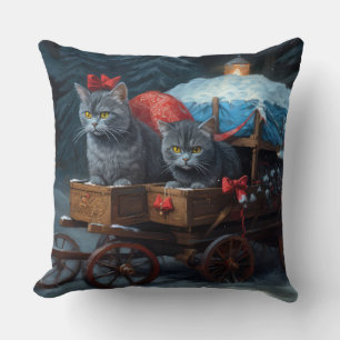 Oriental Blue Cat Snowy Sleigh Weihnachtsdekor Kissen