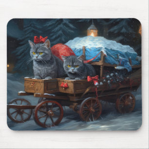 Oriental Blue Cat Snowy Sleigh Weihnachtsdekor Mousepad