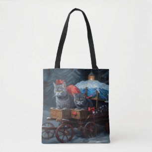 Oriental Blue Cat Snowy Sleigh Weihnachtsdekor Tasche
