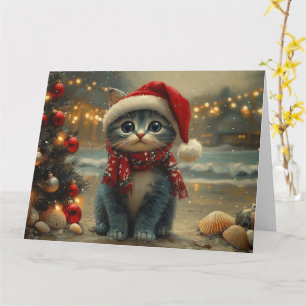 Oriental Blue Cat Weihnachtsstrand Vintag Karte