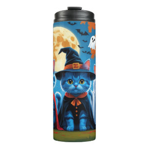 Oriental Blue Cats Pumpkin Halloween Funny Thermosbecher