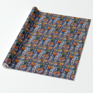 Oriental Blue Cats Trick-or-Treating Halloween Geschenkpapier