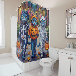 Oriental Blue Katzen beim Trick-or-Treat an Hallow Duschvorhang