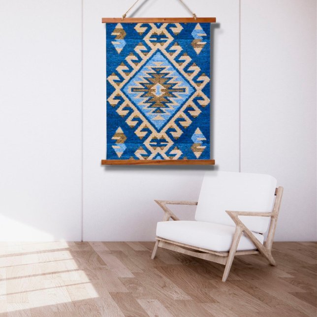 Oriental Blue Turkish Kilim Rug Wall Wandteppich Mit Holzrahmen (Von Creator hochgeladen)