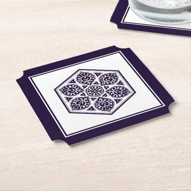 Oriental Blue Turkish Rosette Geometric Vector Art Untersetzer (angewinkelt)