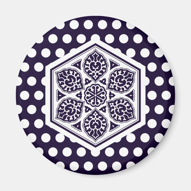 Oriental Blue Turkish Rosette Geometrische Kunst Magnet (Vorne)