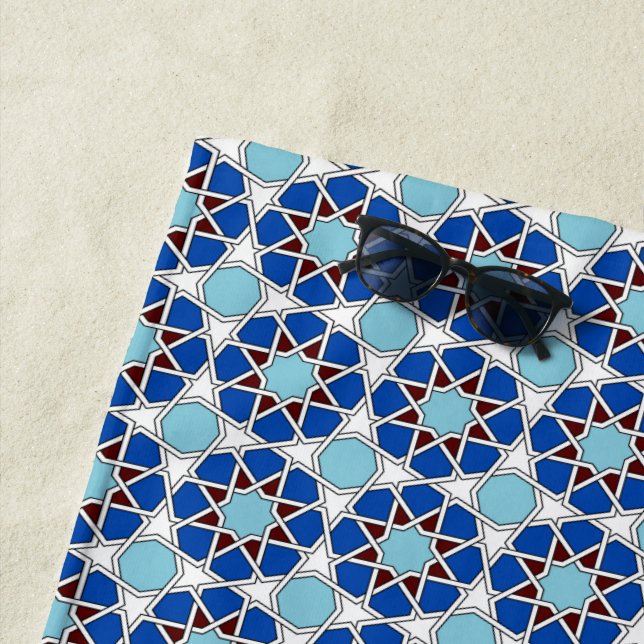 Oriental Blue White Geometric marokkanisches Muste Strandtuch (Beispiel)