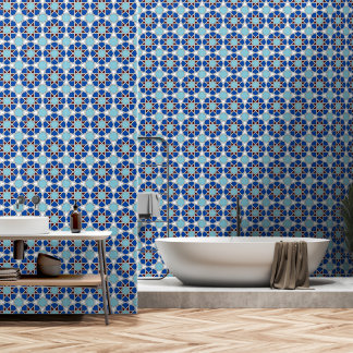 Oriental Blue White marokkanisch Geometric Arabesq Tapete
