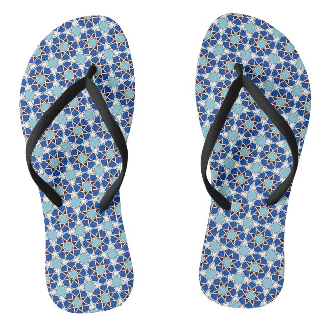 Oriental Blue White marokkanische Geometrie Muster Flip Flops (Fußbett)
