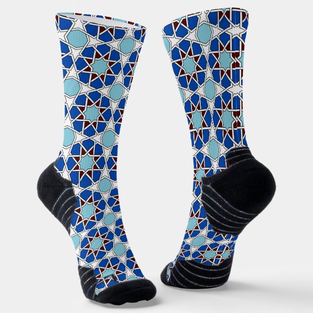 Oriental Blue White Moroccan Geometric Arabesque Socken (Gewinkelt)
