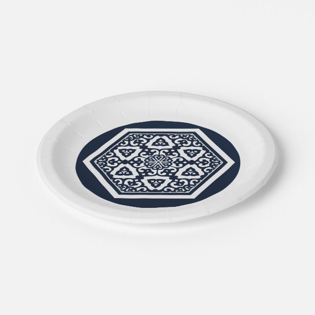 Oriental Blue White Ottoman Türkisches Kunstmuseum Pappteller (Schrägansicht)