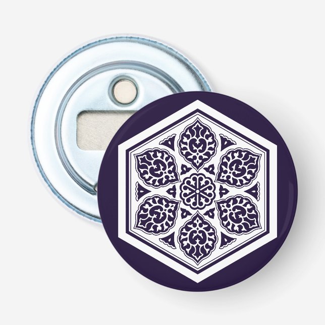 Oriental Blue White Turkish Rosette Geometrie Art Flaschenöffner (Vorderseite)