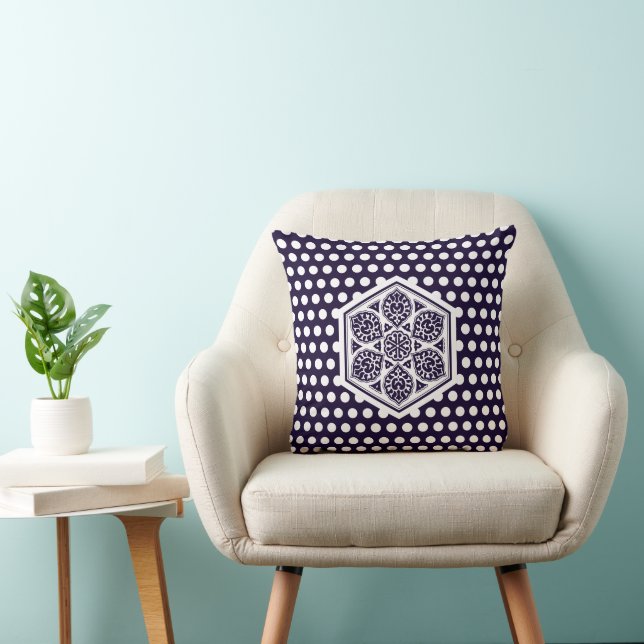 Oriental Blue White Turkish Rosette Geometrie Art Kissen (Stuhl )