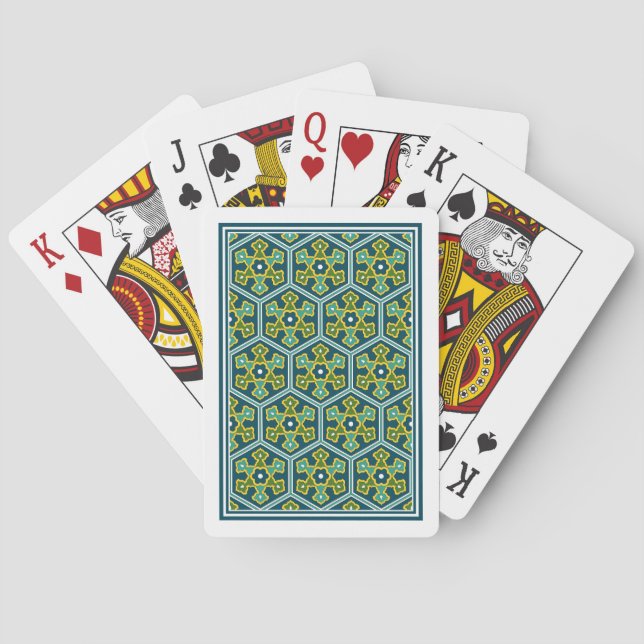Oriental Blue Yellow Green Ottoman Türkischer Hexa Spielkarten (Rückseite)