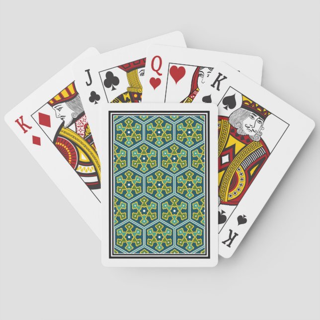 Oriental Blue Yellow Green Ottoman Türkischer Hexa Spielkarten (Rückseite)