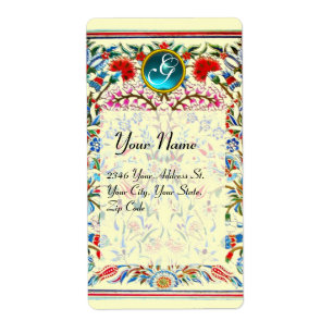 ORIENTAL BLUME DAMASK MONOGRAM Blaue Creme