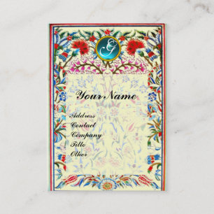 ORIENTAL BLUME DAMASK MONOGRAM Blaue Creme Visitenkarte