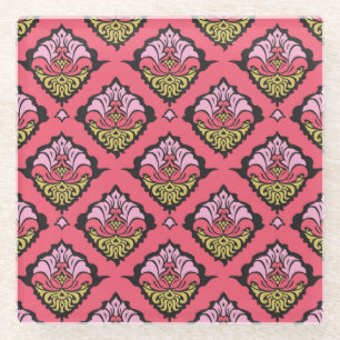 Oriental Damask Floral Nahtloses Tapete Glasuntersetzer