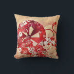 Oriental Design in Red, Maroon, and Cream Pillow Kissen<br><div class="desc">Detailed Oriental design in red,  rust and cream.  Flowers and ribbons.</div>
