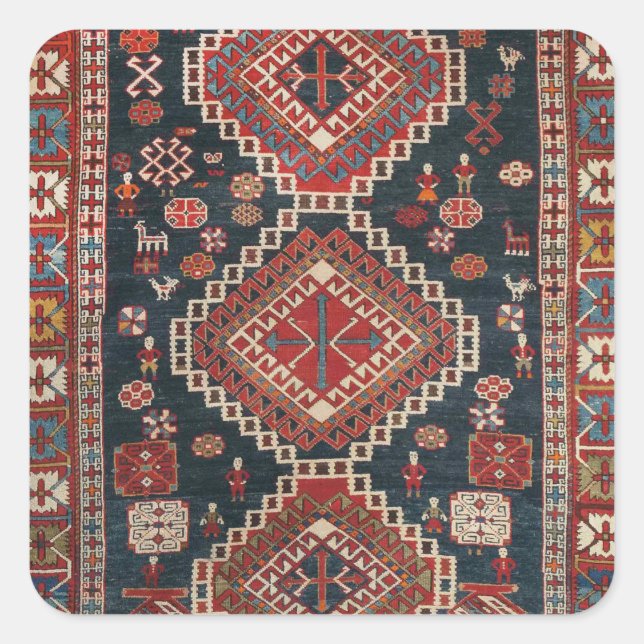 Oriental Floral Persian Karbistan Tepet Quadratischer Aufkleber (Vorderseite)
