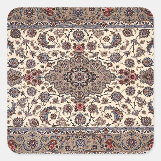 Oriental Floral Persian Teppichmuster Quadratischer Aufkleber (Vorderseite)