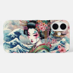 Oriental Geisha Maiko Kanagawa Wellen Tempel iPhone 16 Hülle