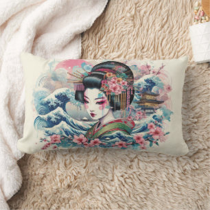 Oriental Geisha Maiko Kanagawa Wellen Tempel Lendenkissen