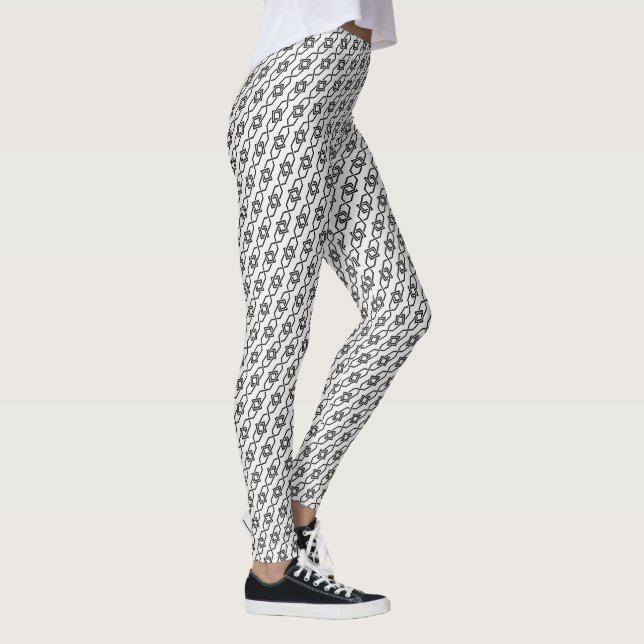 Oriental Grau Weiß Japan Yukata Geometrisches Must Leggings (Rechts)