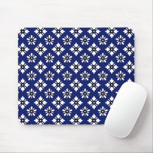 Oriental Indigo White Katazome Blume Muster Mousepad