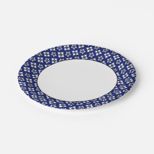 Oriental Indigo White Katazome Blume Muster Pappteller