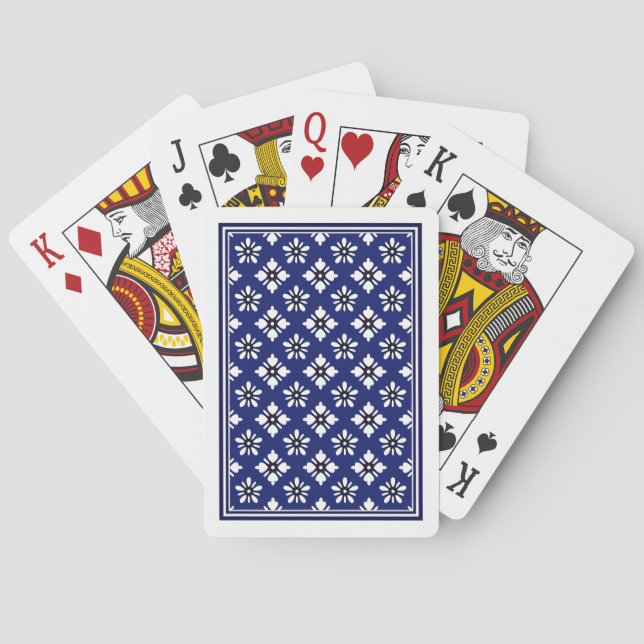 Oriental Indigo White Katazome Blume Muster Spielkarten (Rückseite)