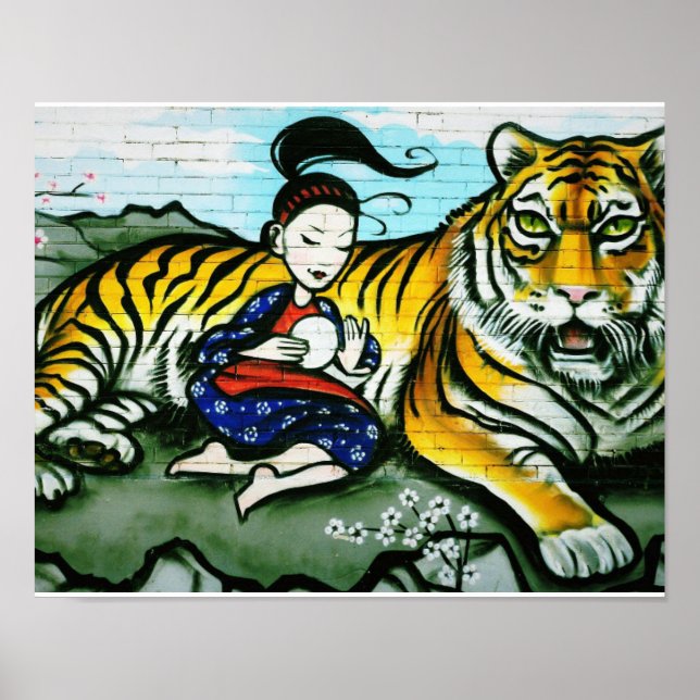 Oriental Lady and Tiger Graffiti Poster (Vorne)