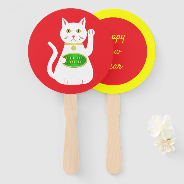 Oriental Lucky Cat Custom Chinese New Year Fächer (Vorne und Hinten)