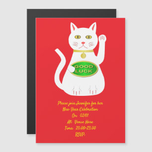 Oriental Lucky Cat Custom Chinese New Year Magneteinladung
