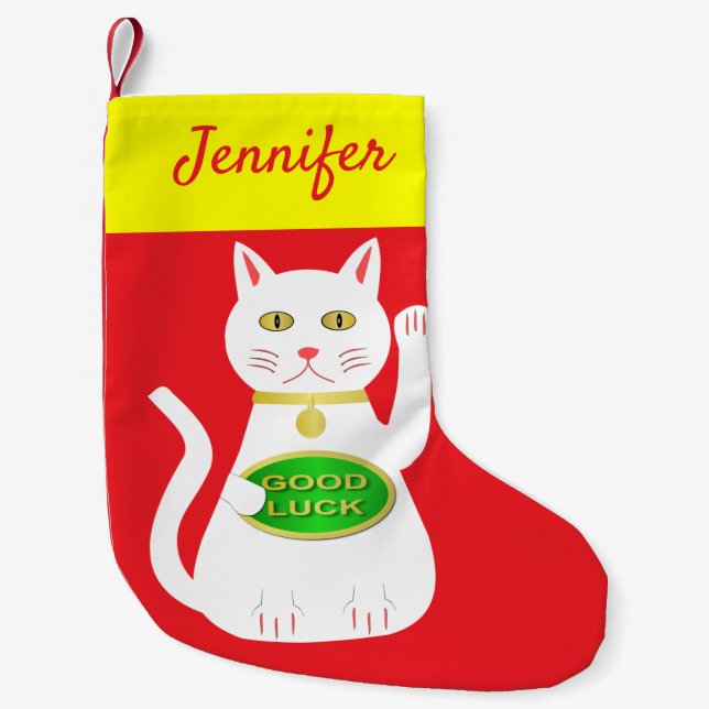 Oriental Lucky Cat Individuelle Name Kleiner Weihnachtsstrumpf (Vorderseite)