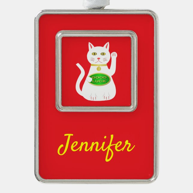 Oriental Lucky Cat Individuelle Name Rahmen-Ornament Silber (Vorderseite)
