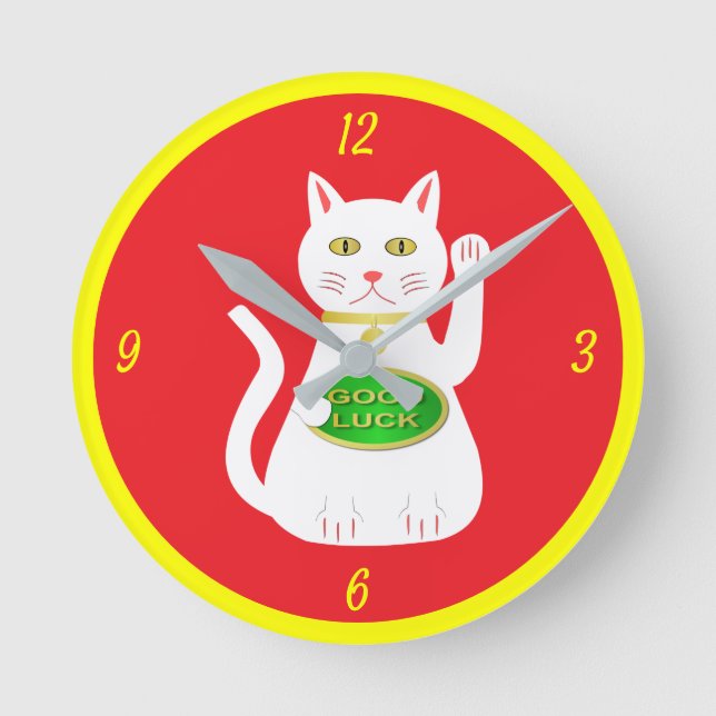 Oriental Lucky Cat Runde Wanduhr (Vorderseite)